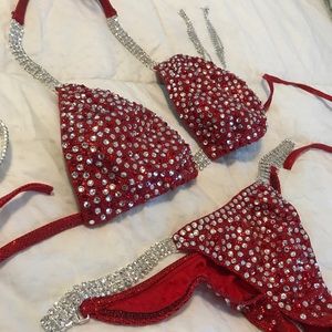 Red full bikini competition suit